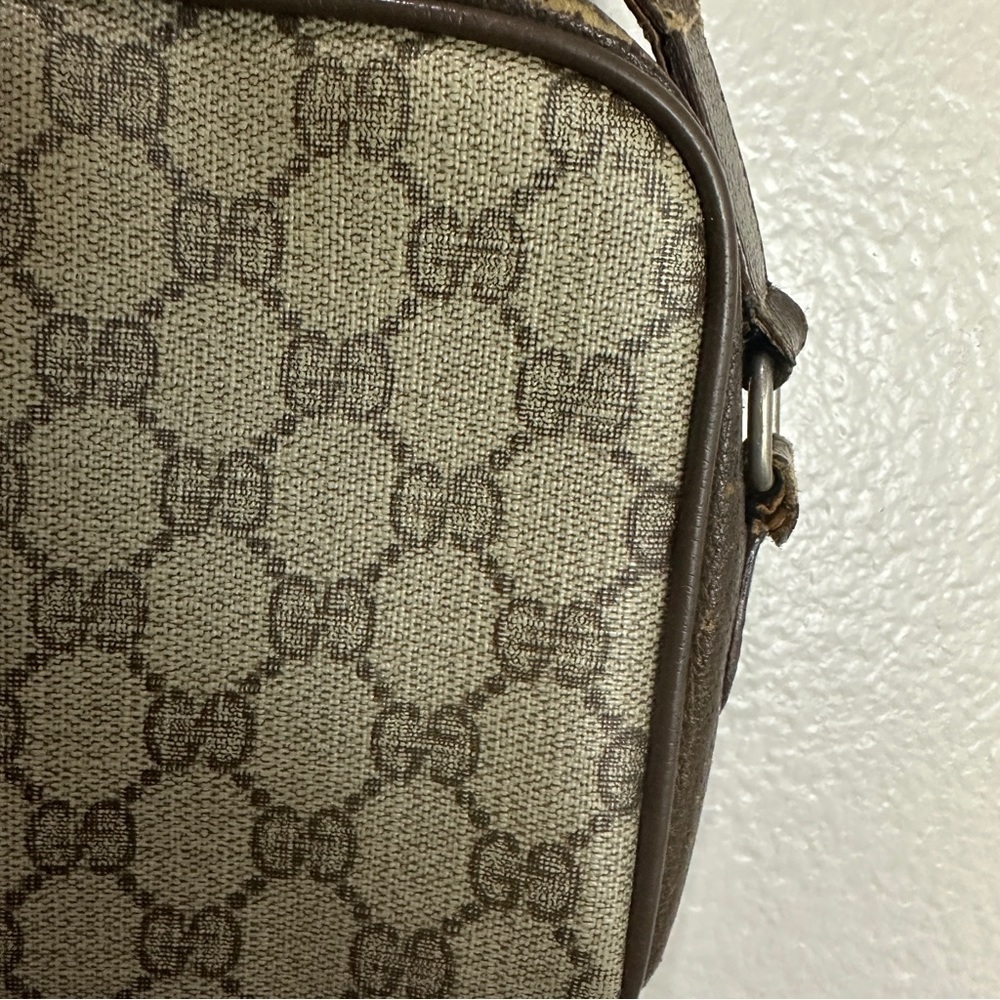GUCCI Web Sherry Line GG Canvas Shoulder Bag PVC Leather Beige Green Vintage - Picture 3 of 15